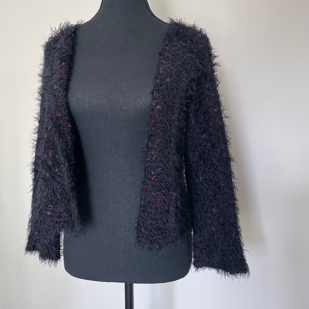 Soft Black Tinsel Knit Cropped Sweater Jacket